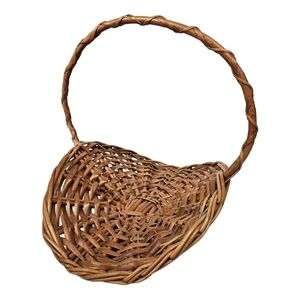 Vintage Small French Gathering Cane Wicker Basket Rattan Basket Boho Chic Rustic